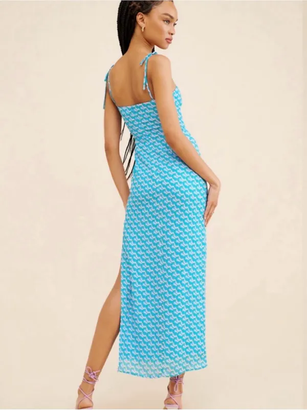 Urban Outfitters The Frolic Blue Printed Midi Dress Size Medium - Image 2