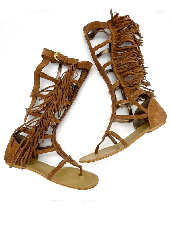 Colin Stuart Victoria’s Secret Sandals 9B Suede Fringe Tall Gladiator Festival - Image 2