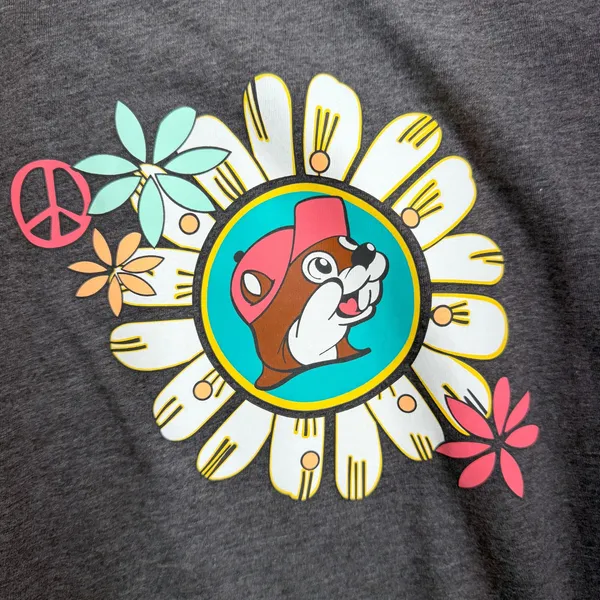 Buc-ee's Large T-Shirt Gray Hippie Van Daisy Peace Soul Shine Graphic Tee Retro - Image 3