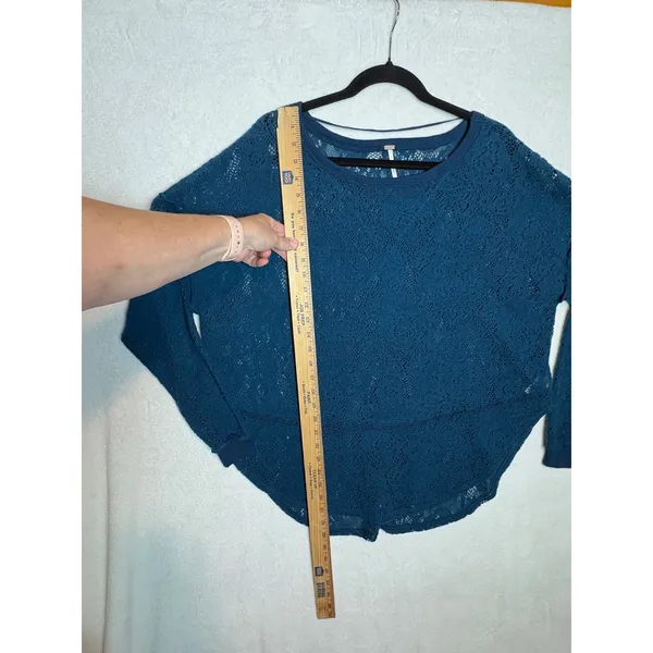 Free People Not Cold In This Jewel tone Blue Floral Lace Oversized Boho Top - Image 10