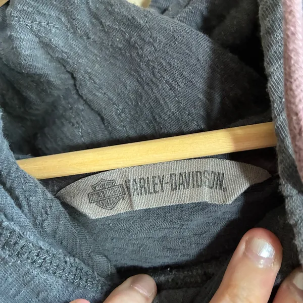 Harley-Davidson Since 1903 Graphic Cowl Neck Hoodie Large Gray Womens Cotton - Image 3