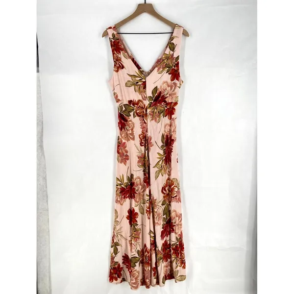 Paper Heart Maxi Dress Womens XL Multicolor Rose Floral Linen Blend V Neck - Image 3