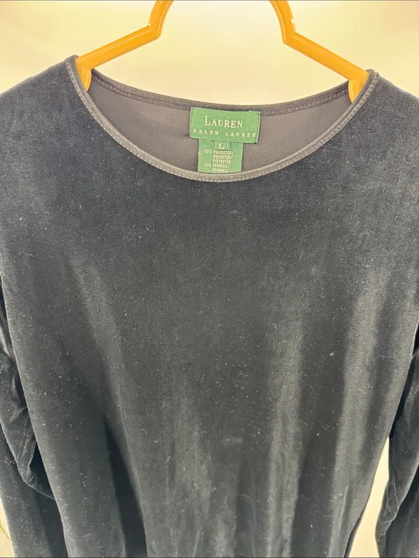 Ralph Lauren Black Women's velvet velour long sleeve Top L casual winter holiday - Image 6