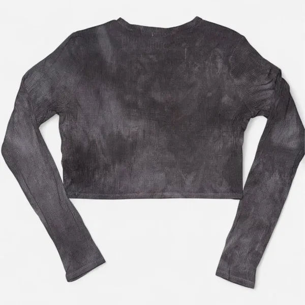 GARAGE Grey Tie-Dye, Ribbed, Cropped Long Sleeve Shirt; size XL - Image 6