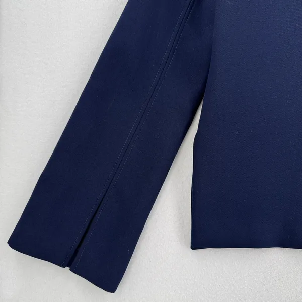 Zara Women M Navy Mock Neck Top Side Buttons Flared Sleeve Quiet Luxury Modern - Image 7