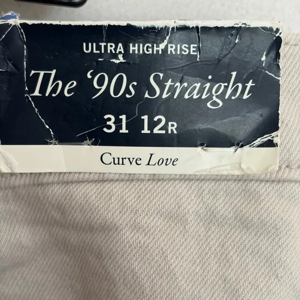 Abercrombie & Fitch Curve Love Ultra High Rise 90s Straight Jeans Beige 31‎ 12R - Image 6