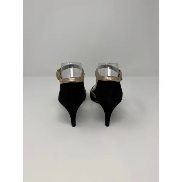 Pierre Hardy Black Suede Gold Leather Ankle Strap Pumps Made in Italy Size 7.5 - Image 3