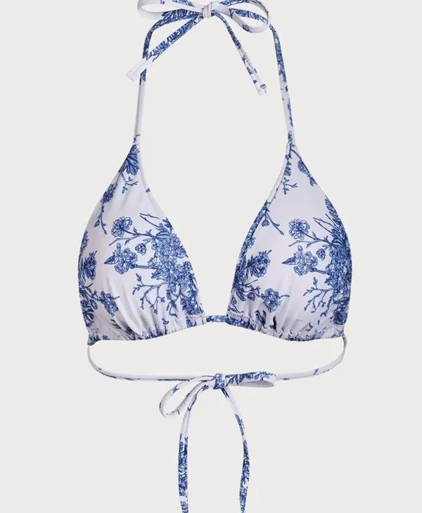 Berlook Floral Halter Triangle Bikini Top ONLY 64 Blue - Image 8