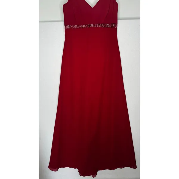 1990s Y2K Michaelangelo Red Beaded Chiffon Evening Gown size 8 - Image 12