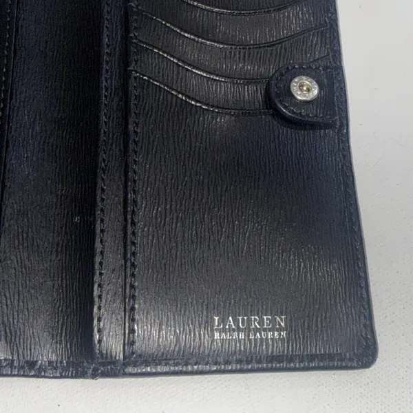 Lauren Ralph Lauren Sloan Sleek Street Slim‎ Bifold Designer Wallet Black Snap - Image 15