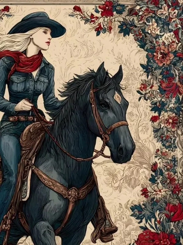 Boutique Midnight Cowgirl Floral Wild Rag Western Black Horse Silky Scarf Bandana NWT - Image 3