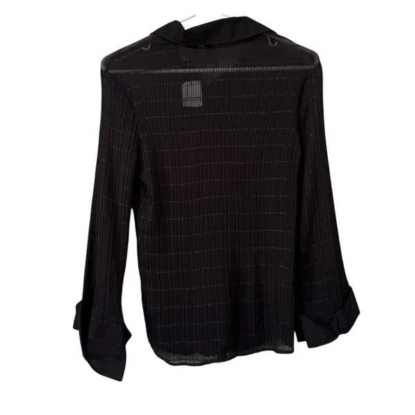 Serenade Women Size Large Button Down Shirt Crinkle Stretch Black Office Chic - Image 2