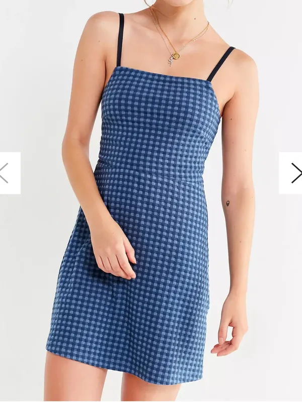Urban Outfitters Cher Straight Neck Blue Checkered Patterned Mini Dress Size XS - Image 3