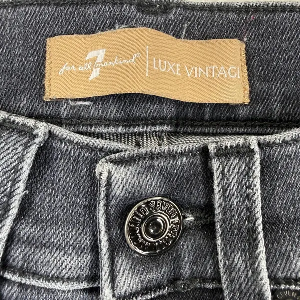 7 For All Mankind Luxe Vintage High‎ Rise Flare Jeans Black 23 Distressed Hem - Image 3