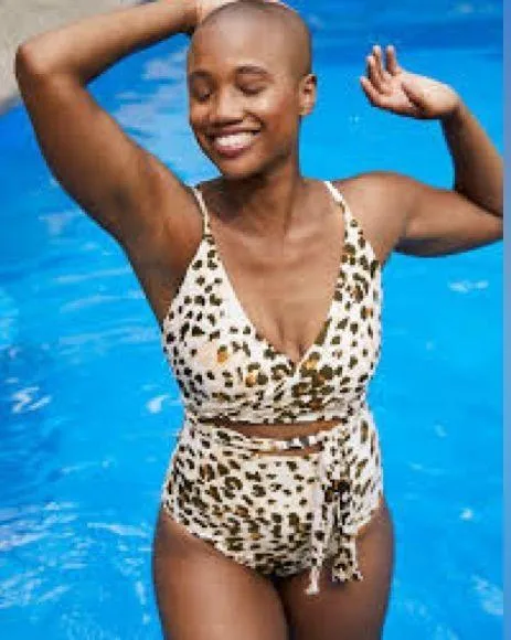 Women’s Aerie Leopard Print Wrap Swimsuit Size M Adjustable Full Coverage Cream - Image 2