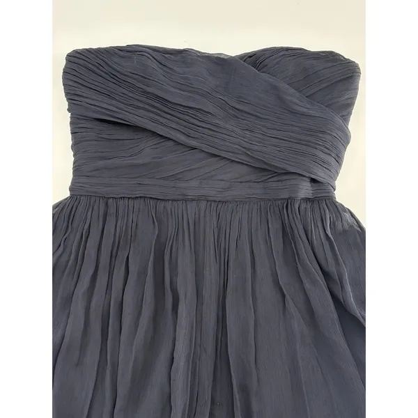 J.Crew Arabelle Strapless‎ Silk Chiffon Dress Navy Blue Size 4 Ruched Cocktail - Image 4