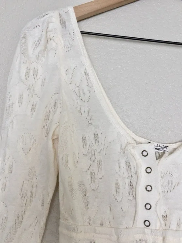 NEW Free People Intimately Home Alone Long Johns S Ivory Lace Onesie Pajamas - Image 5