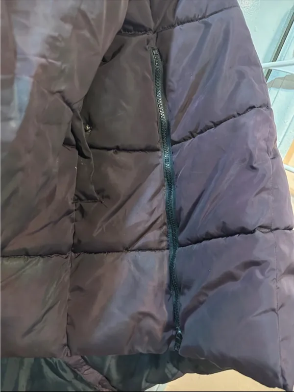 Long Quilted Puffer Coat with Faux Fur Hood - Dark Brown - Image 7