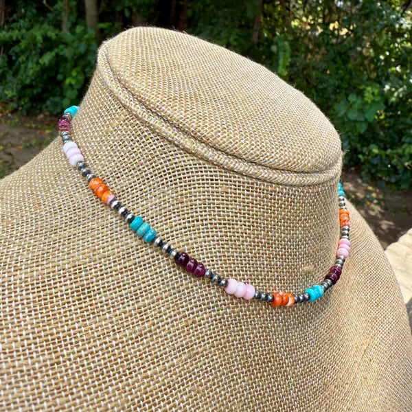 Handmade 15” Navajo Style Sterling Silver Pearls Choker - Image 6