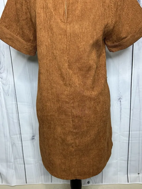 Loveriche Dress Women's Sz S Brown Corduroy Short Sleeve - Image 9