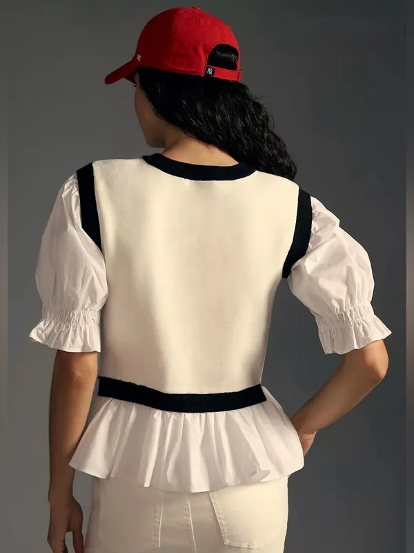 By Anthropologie Layered Poplin Sweater Top - Image 4