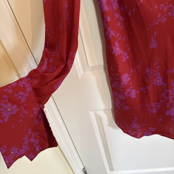 Free People Aries Mini Dress Red & Purple Floral Long Sleeve Size Medium - Image 2