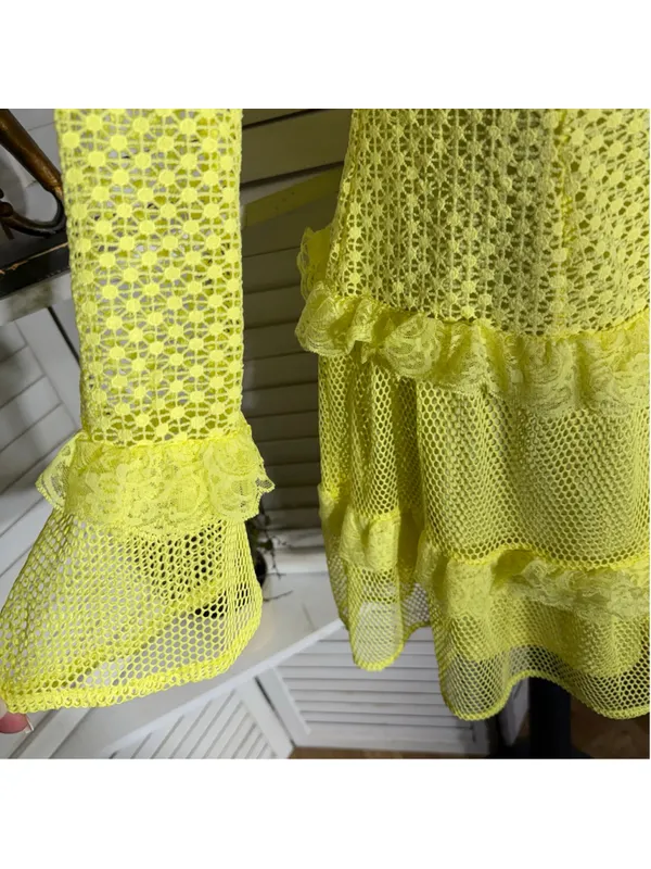 Simplee Apparel Retro rare neon mini dress mesh lace off shoulder cosplay pollypocket dollcore S - Image 6