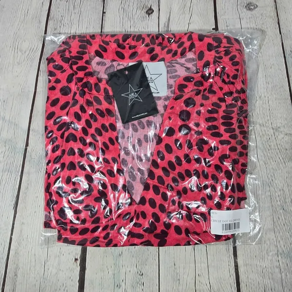 AREA STARS Red Black‎ Polka Dot Tiered Midi Dress Womens Size L Cotton V Neck - Image 7