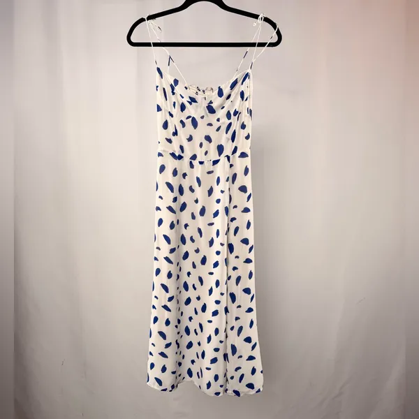 Reformation Juliette Slit Midi Dress in Dalmatian White‎ Blue Size 6 - Image 4