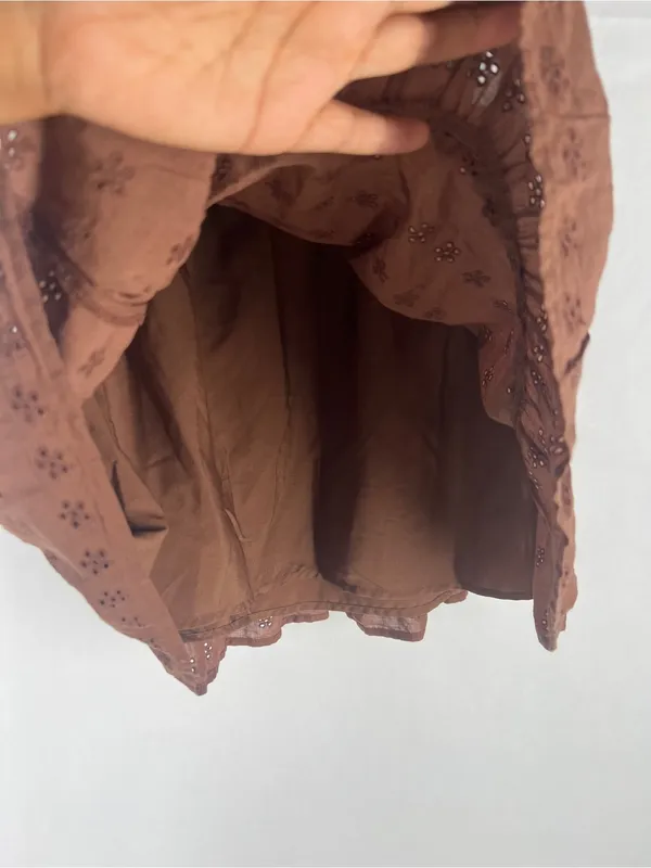 Hollister Brown Eyelet Puff Sleeve Crop Top & Ruffle Mini Skirt Set S/XS - Image 4