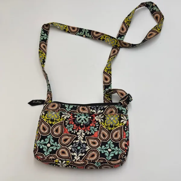 Vera Bradley Sierra On The Go Crossbody Bag Quilted Paisley Floral Black - Image 3