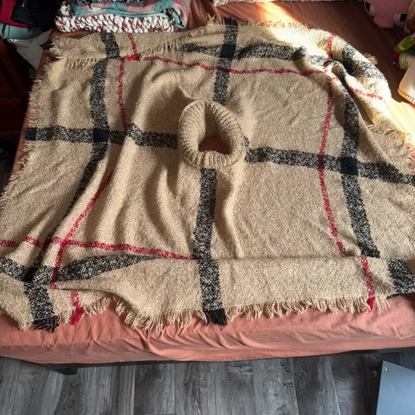 Plaid Poncho Tan - Image 3