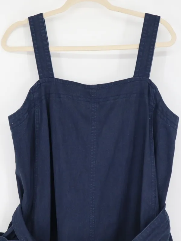 Everlane Denim Apron Midi Dress Women’s Large Navy Organic Cotton Belted Pockets - Image 2