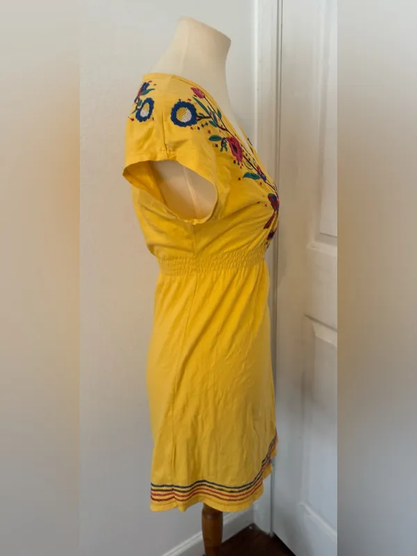 Johnny Was Cotton Embroidered Dress Sundress Boho Floral Hummingbird XS *Flaw* - Image 13