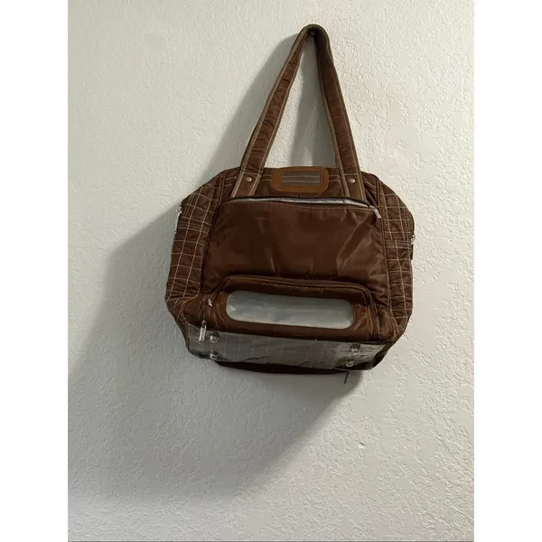 Large Lug Puddle Jumper Brown Quilted Tote Travel Overnight Carryon Bag Pockets - Image 4