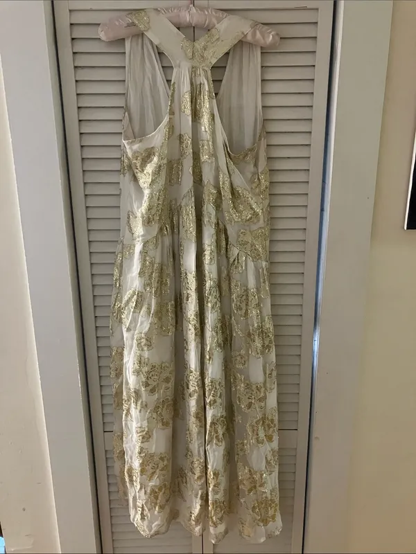Ciebon White And Gold Floral Metallic Foil Maxi Dress Size Medium - Image 5
