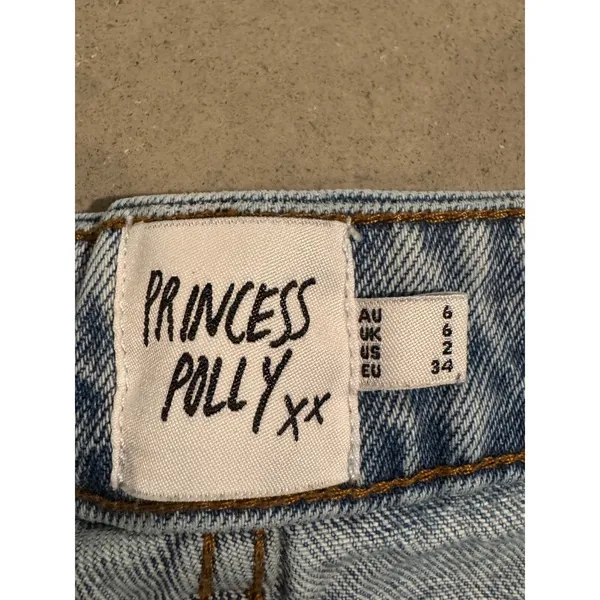 Princess Polly Light Wash Denim Distressed Frayed‎ Hem Shorts Women US Size 2 - Image 4