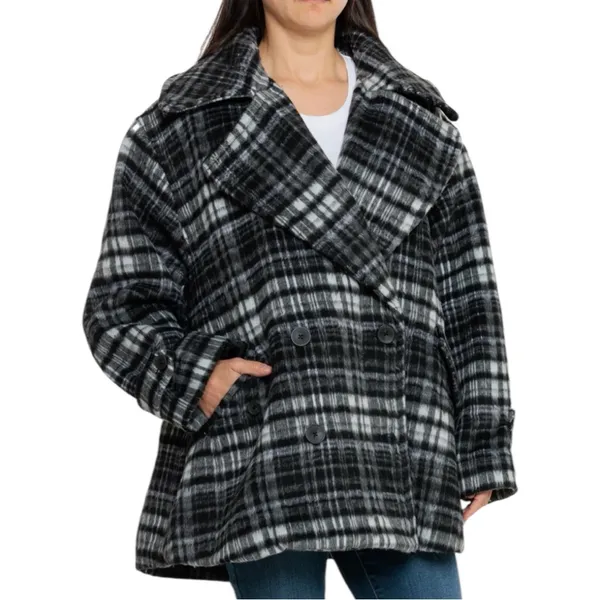 Free People Highlands Wool Plaid Peacoat Size XL - Image 2