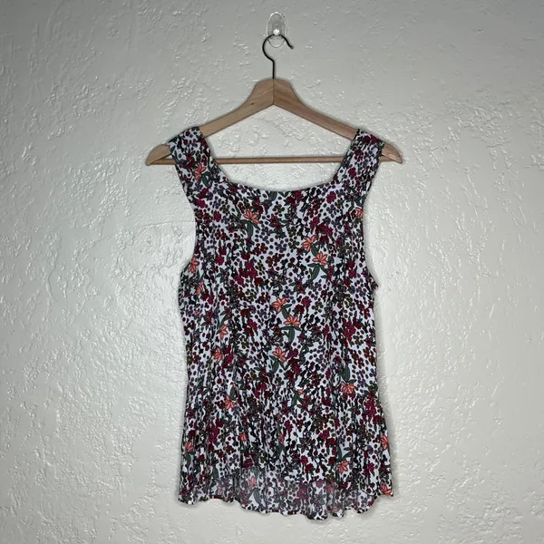 LOFT Womens Floral Peplum Tank Top Square Neck Sleeveless Blouse Multi Color S - Image 3