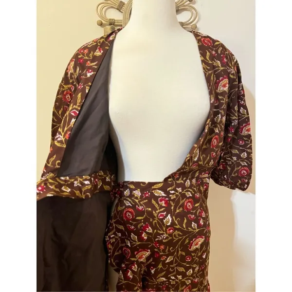 Madison Matthews Brown Autumn Leaves Wrap Mini Dress Ruffled S - Image 4