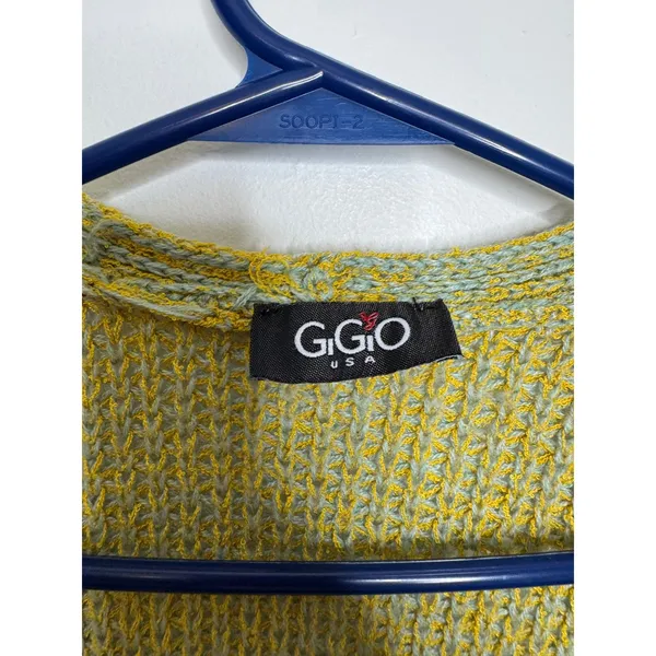 GiGio Cardigan Women L Yellow Excellent Open Front Balloon Sleeve Marled Knit - Image 2