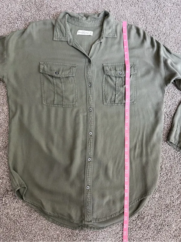 Abercrombie & Fitch Olive Green Oversized Utility Button Down Shirt M - Image 5