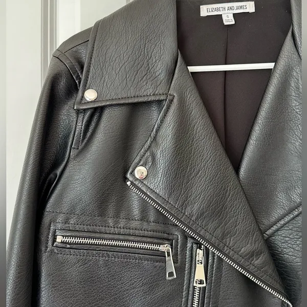Elizabeth and James Kohl's Women's Faux Leather Moto Jacket Black Size S - Image 4