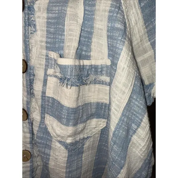 We the Free Classic Boho‎ Beach Gauze Cropped Fringe Striped Button Blouse Small - Image 10