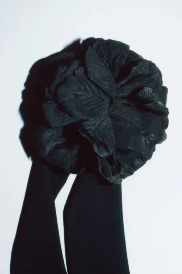 Black Velvet Suede Floral Neck Bow Tie Scarf Necklace - Image 5