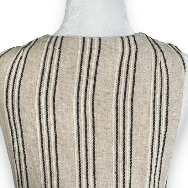 Vintage 90s Linen Rayon Colorblock Maxi Dress Boho Neutral Cottage Patch Pockets - Image 9