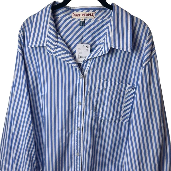 NEW Free People Sabine Striped‎ Articulated Button up Shirt Preppy Coastal XL - Image 5
