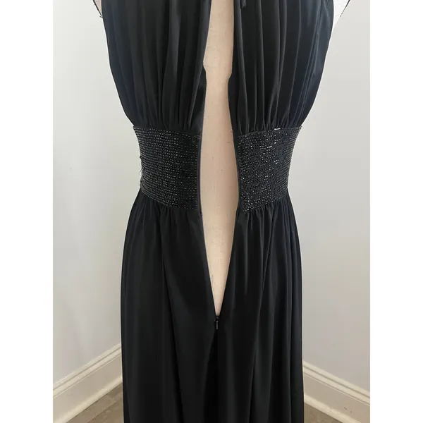 Black Beaded Waist Cocktail Dress 6 Halter Keyhole‎ LBD Elegant Glam Minimalist - Image 5