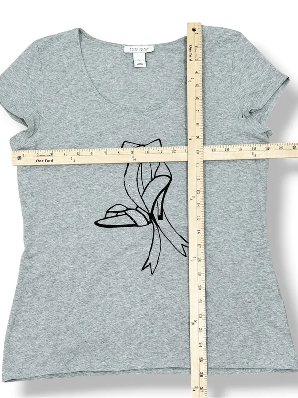 WHBM Studded High Heel Graphic Tee Shirt Grey Large Cap‎ Sleeve Casual Glam - Image 11