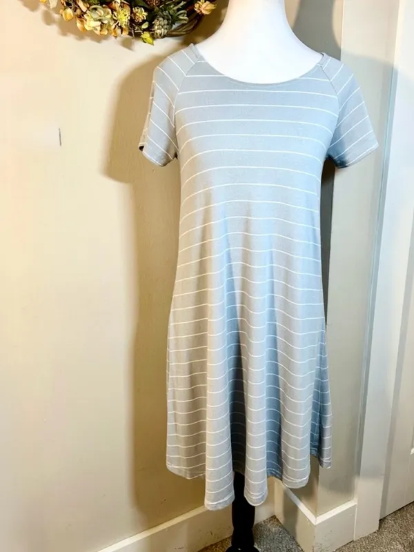 FREE FLY Womens Bamboo Dockside Sagebrush/White Stripe Tee Shirt Dress Sz S 💛 - Image 3